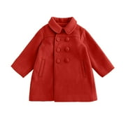 AnuYalue Girls Dress Coat Kids Winter Warm Jacket Long Sleeve Button Trench Coat Pocket Long Peacoat Toddler Clothes Outwear 2-7 Years